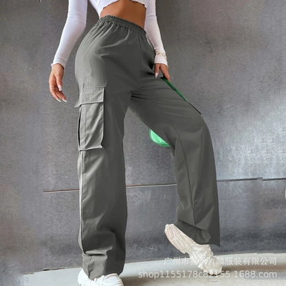 Girl's Elastic Waist Trousers Loose Straight Leg Flap Pocket Cargo Pants - Seldom Seen Styles