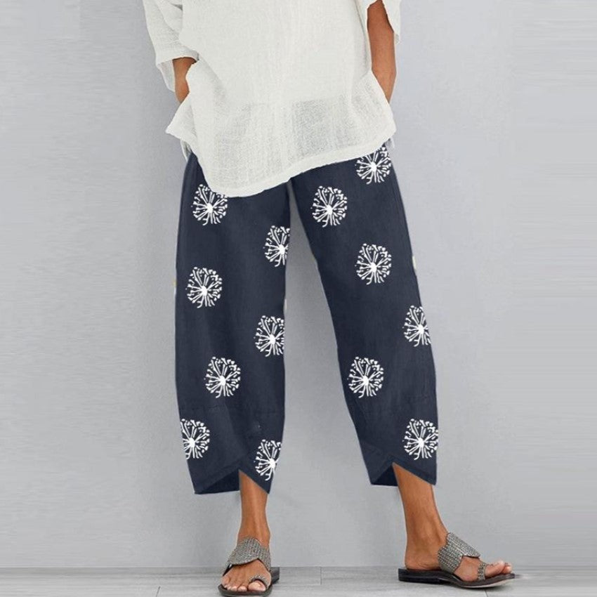 Cotton Linen Casual Summer Capri Pants Printed Cropped Comfy Baggy Trousers with Pockets Palazzo Lounge Pants - Seldom Seen Styles