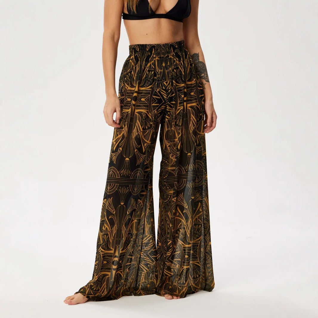 Womens Elastic High Waisted Palazzo Pants Casual Wide Leg Long Lounge Pant Trousers with Pocket - Seldom Seen Styles