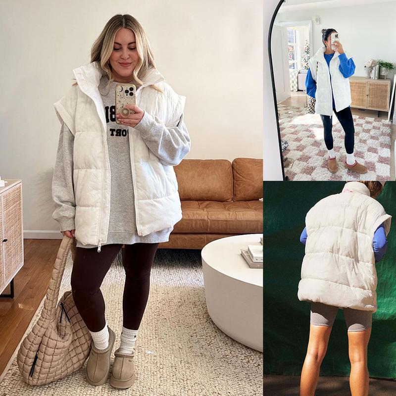 Women's Winter Oversized Puffer Vest Lightweight Stand Collar Flysleeve Insulated Padded Puffy Jackets Coat with Pockets Outerwear Casual Zipper Tops Black Fitted Minimalist FallFreshness - Seldom Seen Styles