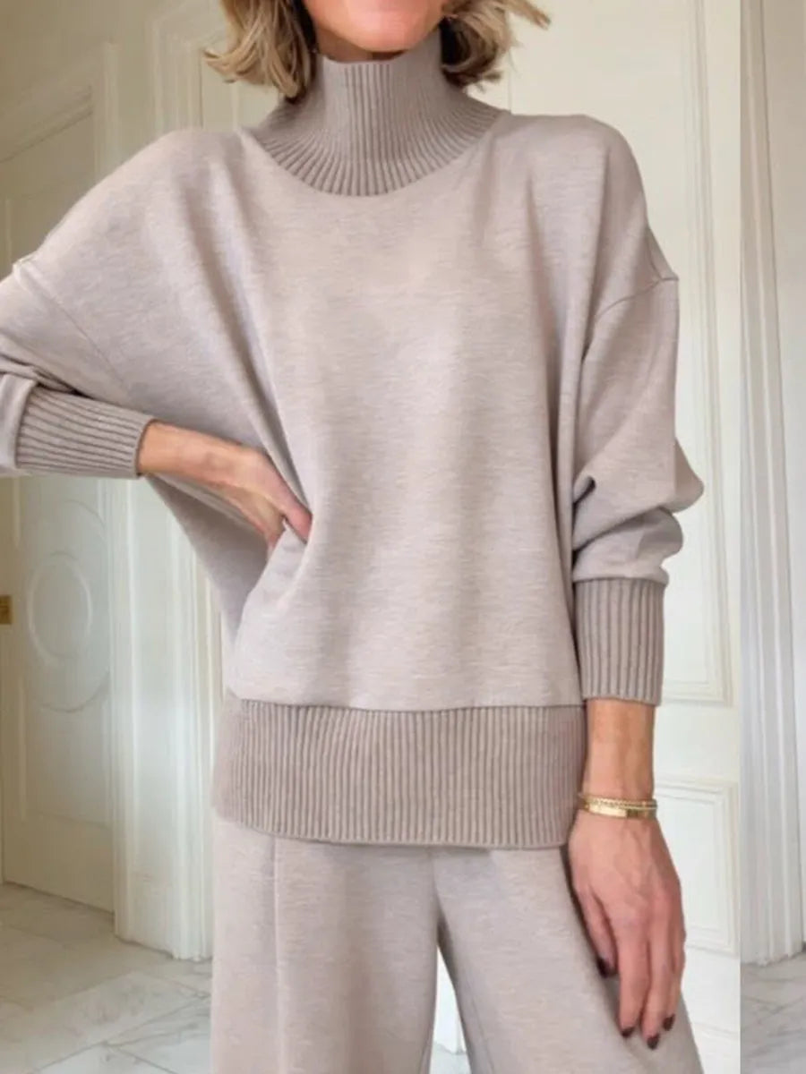 Casual Travel Stand Collar Side Zipper Top Straight Pants Two-Piece Set