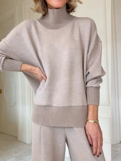 Casual Travel Stand Collar Side Zipper Top Straight Pants Two-Piece Set