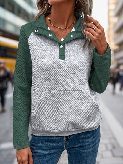 Womens Sweatshirt Casual Textured Long Sleeve Henley Button V Neck Loose Pullover 2025 Trendy Fall Outfits Tops