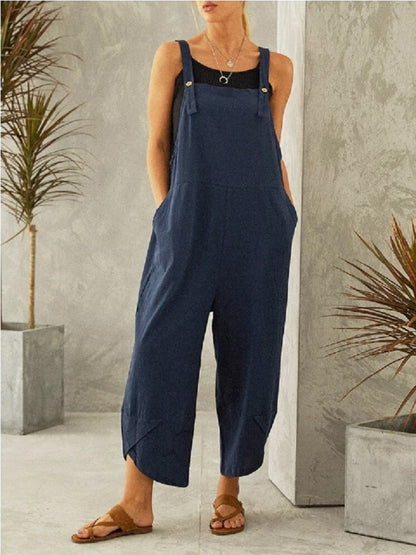 Women's Sleeveless Cotton Linen Overalls Rompers Baggy Wide Leg Jumpsuits - Seldom Seen Styles