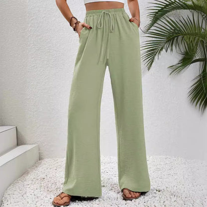 Wide Leg Pants for Women Elastic Waist Drawstring Palazzo Pants Lounge Pants with Pockets Loose Straight Leg Trousers - Seldom Seen Styles