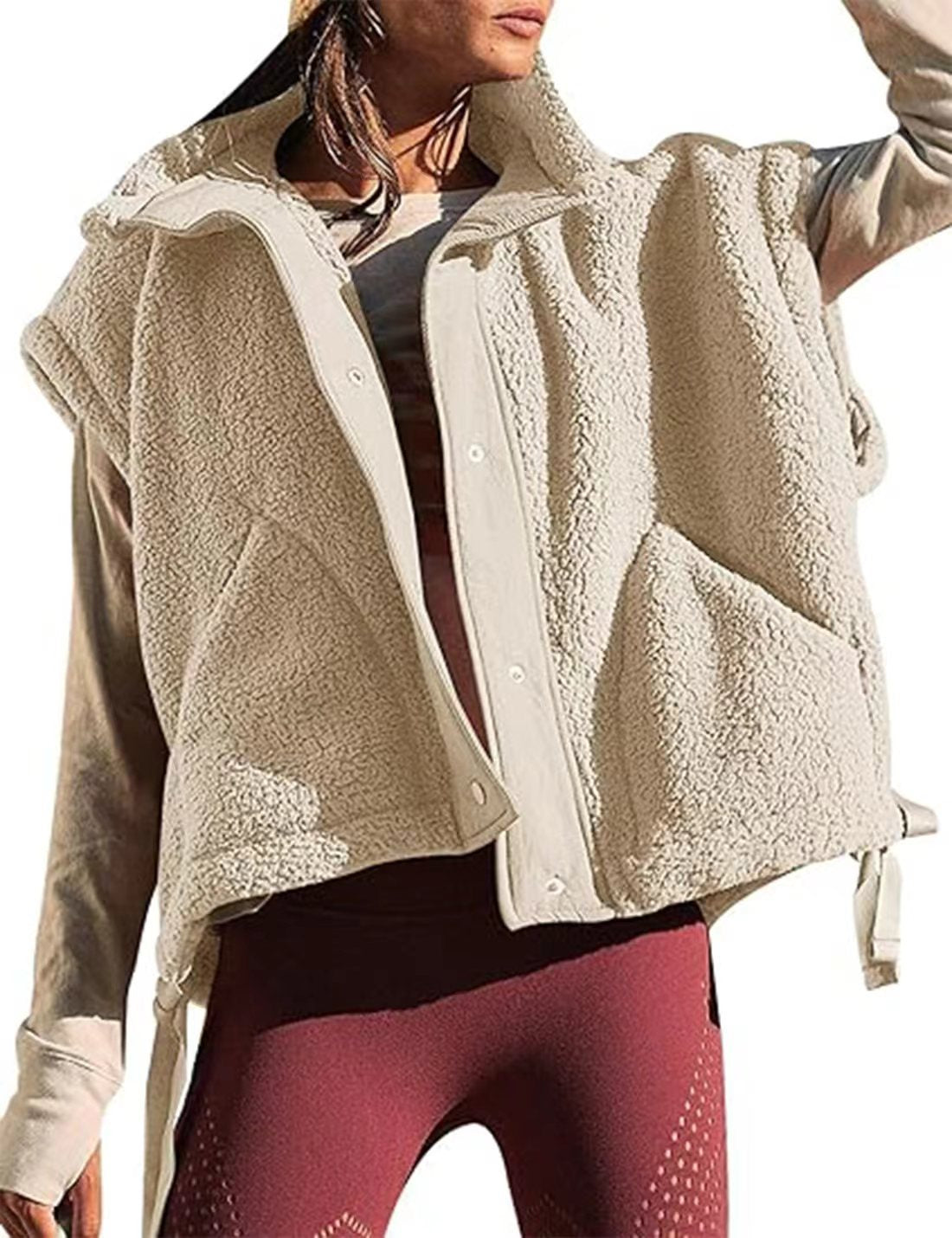 Women’s Warm Sherpa Fleece Vest Casual Cozy Sleeveless Button Down Sherpa Jacket Outerwear with Pockets - Seldom Seen Styles