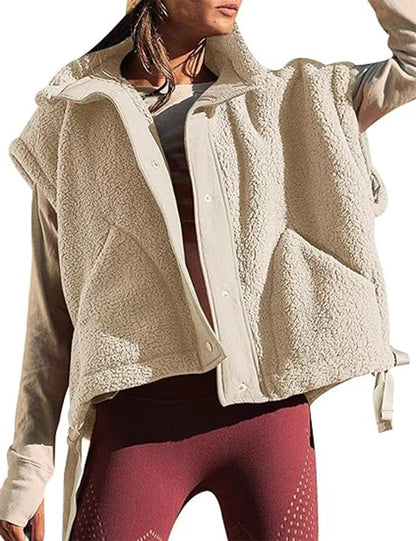 Women’s Warm Sherpa Fleece Vest Casual Cozy Sleeveless Button Down Sherpa Jacket Outerwear with Pockets - Seldom Seen Styles