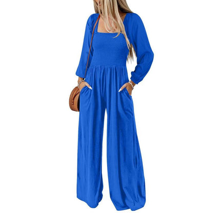 Women's Casual Loose Overalls Jumpsuits One Piece Long Sleeve Wide Leg Long Pant Rompers With Pockets - Seldom Seen Styles