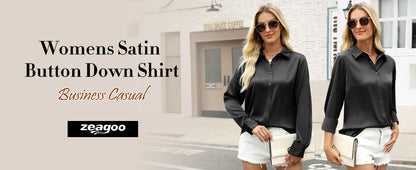 Satin Blouses for Women Silk Button Down Shirts Long Sleeve Business Casual Tops