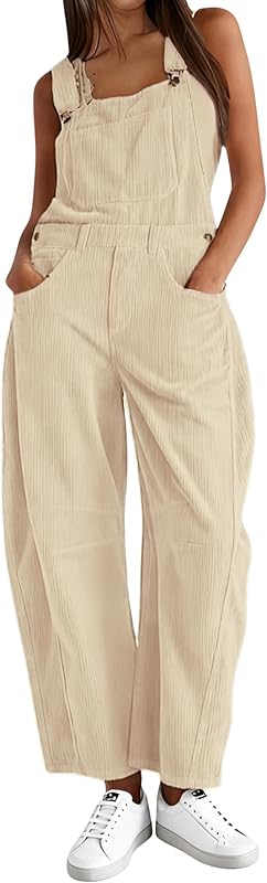 Corduroy Overalls for Women Barrel Wide Leg Bib Corduroy Pants Women Adjustable Romper Jumpsuit with Pockets - Seldom Seen Styles