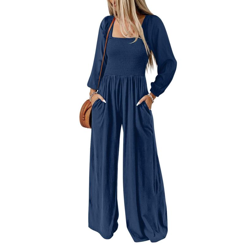 Women's Casual Loose Overalls Jumpsuits One Piece Long Sleeve Wide Leg Long Pant Rompers With Pockets - Seldom Seen Styles