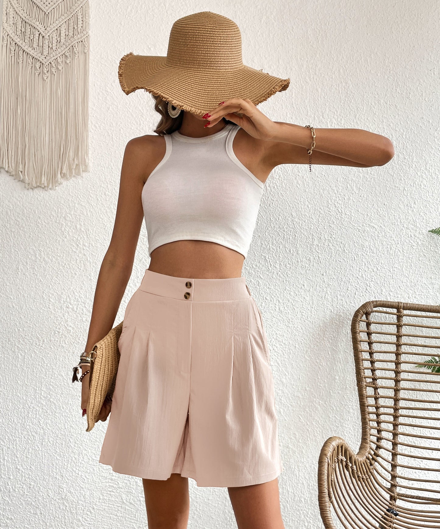 Womens Shorts Dressy Casual 2025 Trendy Summer Elastic High Waisted Pleated Side Slit Business Work Shorts Pockets