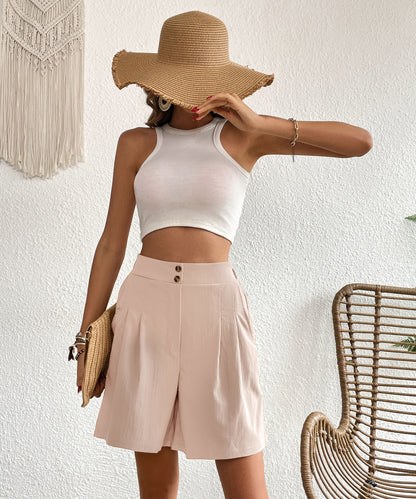 Womens Shorts Dressy Casual 2025 Trendy Summer Elastic High Waisted Pleated Side Slit Business Work Shorts Pockets