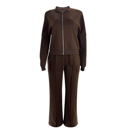 Sporty Two-piece Set Women's Plain Mock Neck Zip Up Jacket & Pocket Drawstring Waist Sweatpants Sports Sweat Suit, Sports Cozy Breathable Outfits Tracksuits for Daily Outdoor Wear, Tracksuit Set, Ladies Sportswear for All Seasons