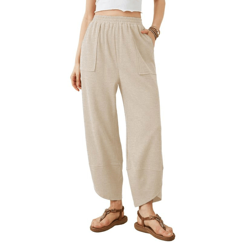Womens Baggy Wide Leg Pants Casual Elastic Waisted Palazzo Harem Pants with Pockets Baggy Sweatpants Teacher Outfits Bohemian Trousers Loose Wideleg Bottom - Seldom Seen Styles