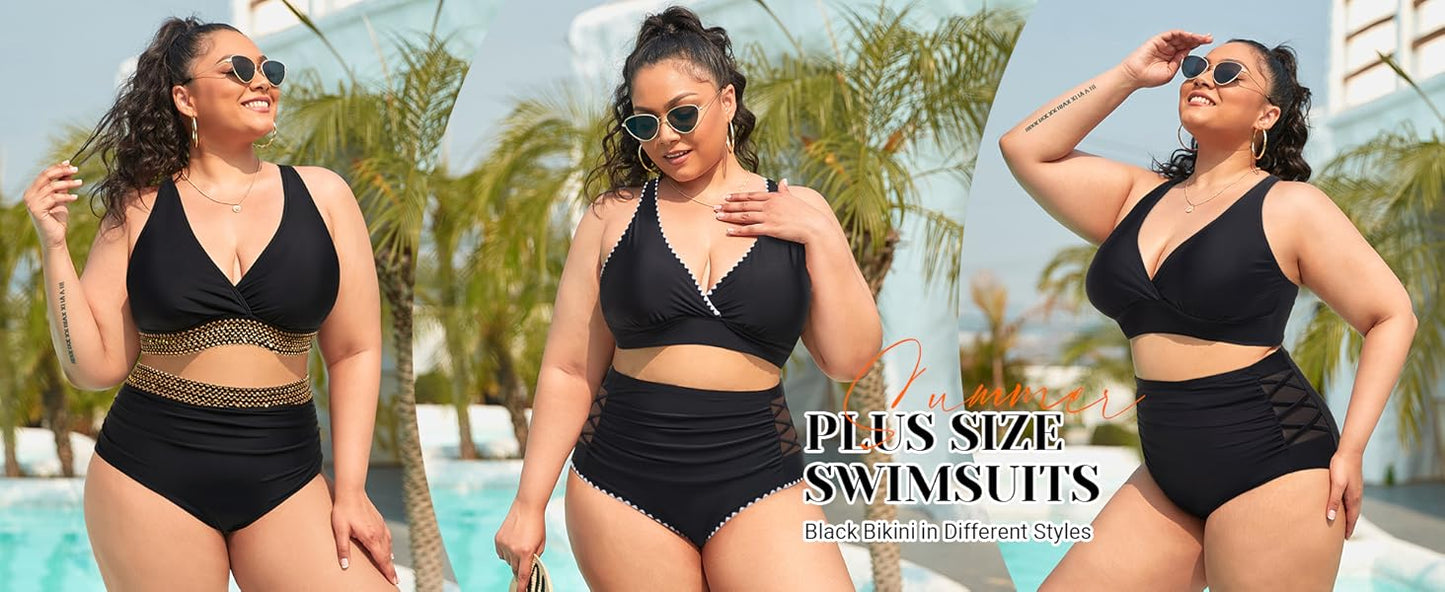 Womens Plus Size Bikini High Waisted Swimsuits Two Piece Bathing Suits Tummy Control Swimwear