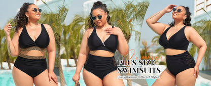 Womens Plus Size Bikini High Waisted Swimsuits Two Piece Bathing Suits Tummy Control Swimwear