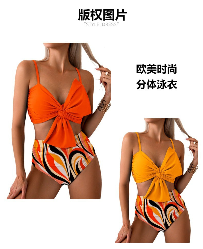 Womens Bikini Set High Waisted Swimwear Tie Knot High Rise Two Piece Swimsuits Bathing Suits