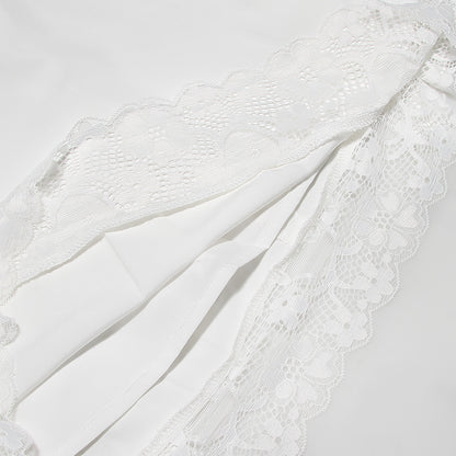 Lace Hem Square Collar Corset Pleated Mini Dress White