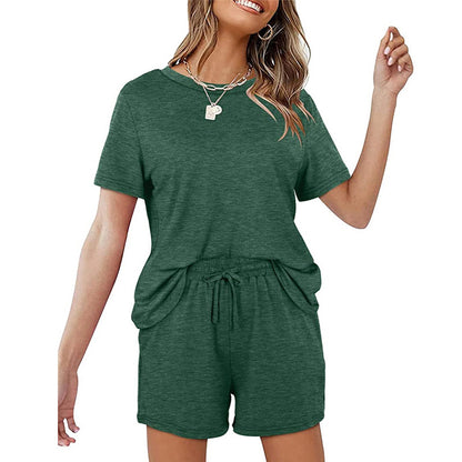 2025Summer New Women's Two-Piece Set Solid Color Short Sleeve T Casual T-shirt and Shorts Set for Women