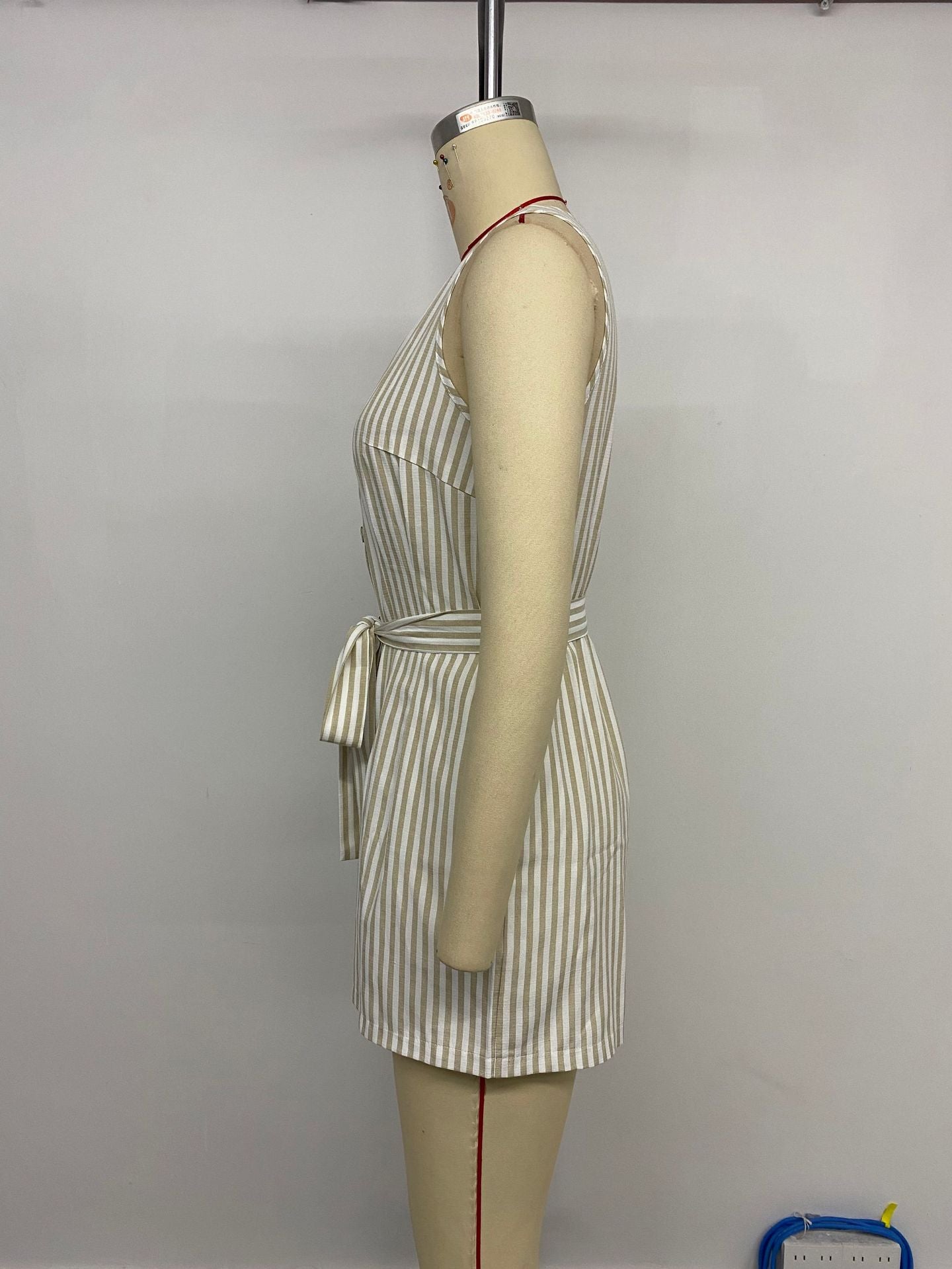 Women's Romper Woven V Neck Sleeveless Waist Tie Wide Leg Stripes Belted Jumpsuit Outfit Casual Dressy