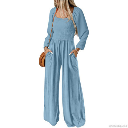 Women's Casual Loose Overalls Jumpsuits One Piece Long Sleeve Wide Leg Long Pant Rompers With Pockets - Seldom Seen Styles