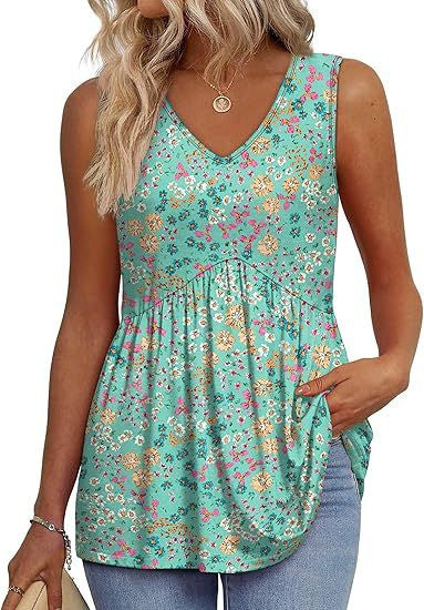 Womens Tank Tops 2025 Flowy Peplum Tops for Women Dressy Sleeveless V Neck Babydoll Tank Tops - Seldom Seen Styles