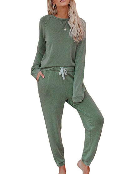 Women's Solid Sweatsuit Set 2 Piece Long Sleeve Pullover and Drawstring Sweatpants Sport Outfits Sets - Seldom Seen Styles