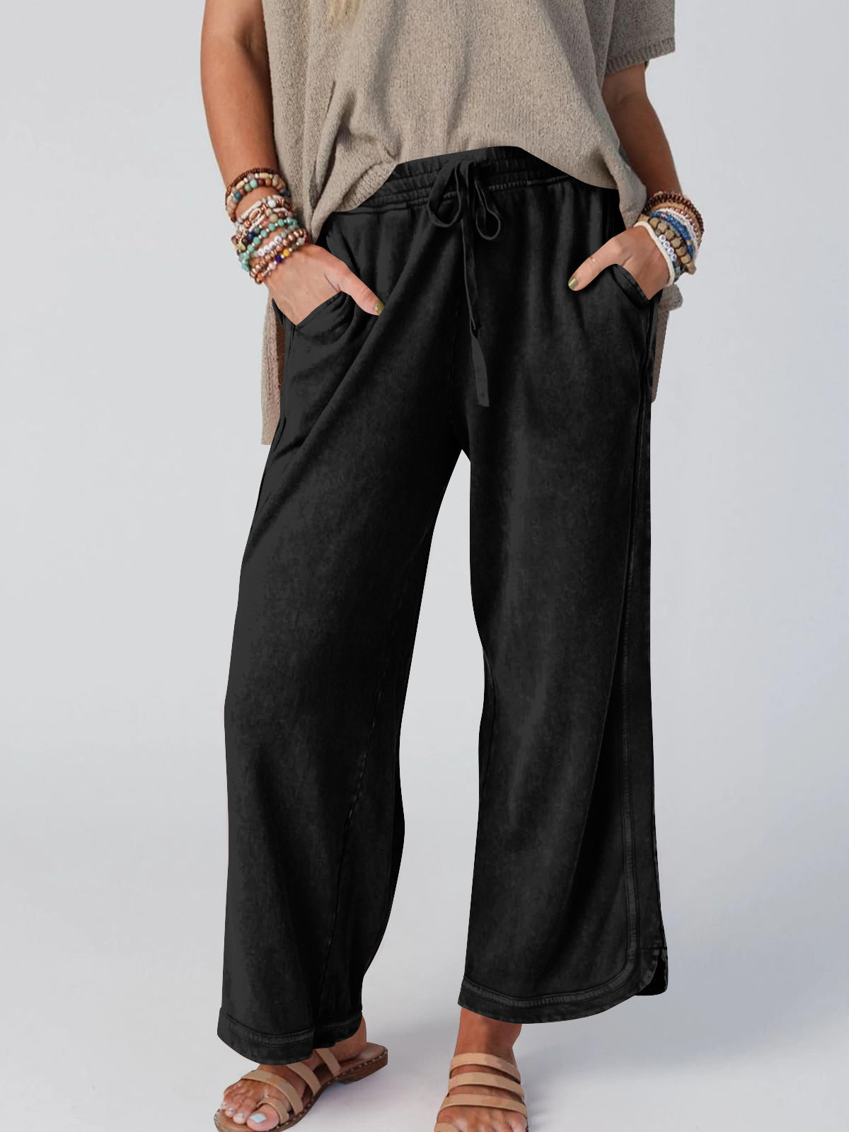 Womens Washed Wide Leg Sweatpants Vintage High Waist Baggy Pants Drawstring Athletic Palazzo Trousers with Pockets - Seldom Seen Styles