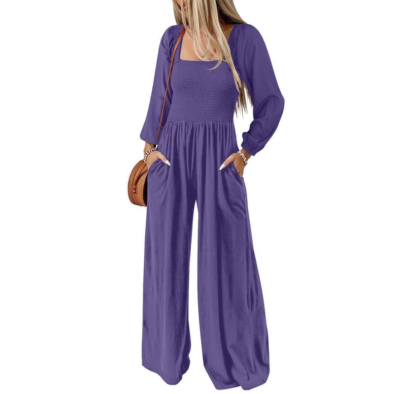 Women's Casual Loose Overalls Jumpsuits One Piece Long Sleeve Wide Leg Long Pant Rompers With Pockets - Seldom Seen Styles