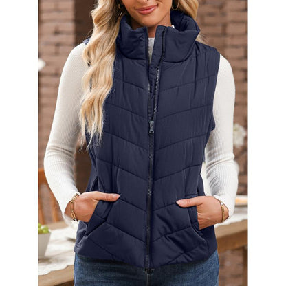 Puffer Vest Women Sleeveless Zip Up Outerwear Stand Collar Quilted Vest Warm Winter Jackets Coats with Pocket - Seldom Seen Styles