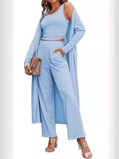 Cozy New Ekouaer Women's 3 Piece Knit Lounge Set Long Sleeve Cardigan Sleeveless Top Pants Sweatsuit S-XXL - Seldom Seen Styles