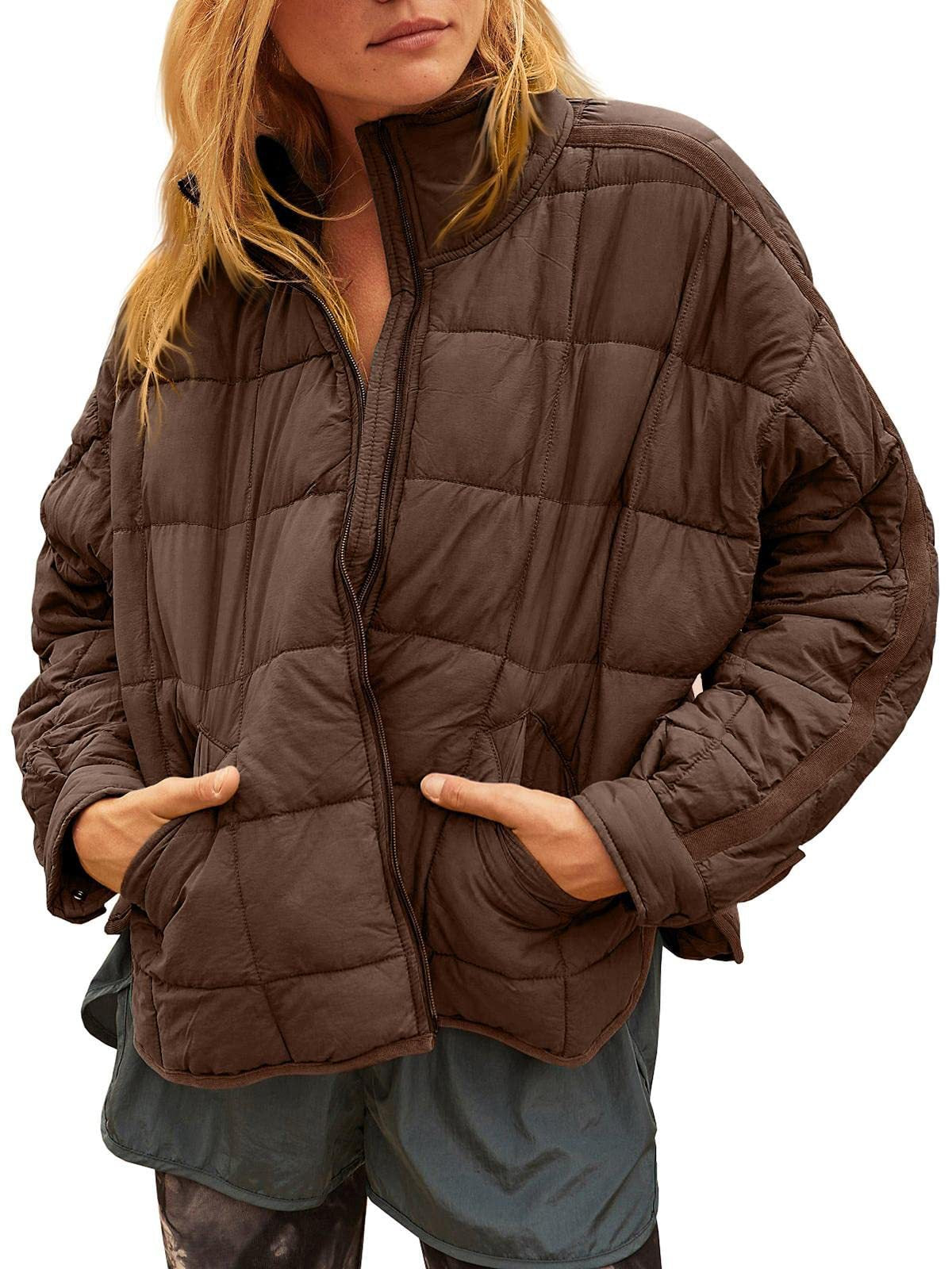 Womens Quilted Puffer Jackets Lightweight Zipper Short Padded Coat With Pockets - Seldom Seen Styles