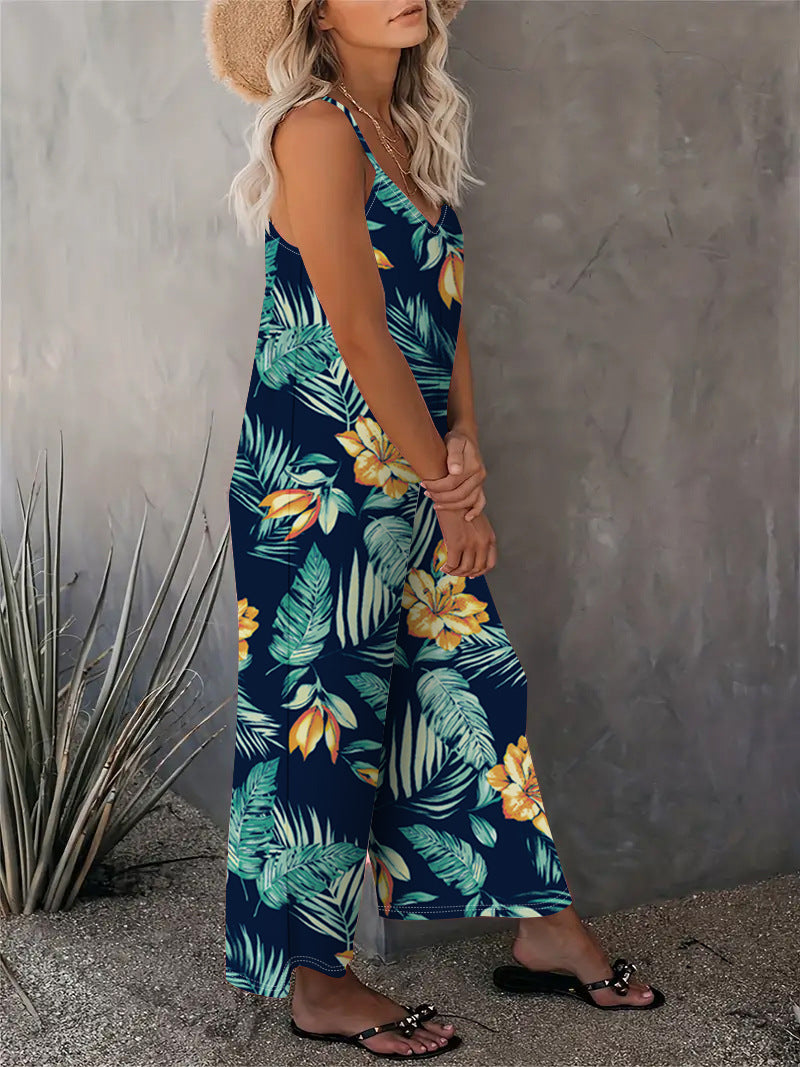 2025 Summer New Women's Casual Ladies' Strap Jumpsuit Pants New Printed Sleeveless Romper for Women