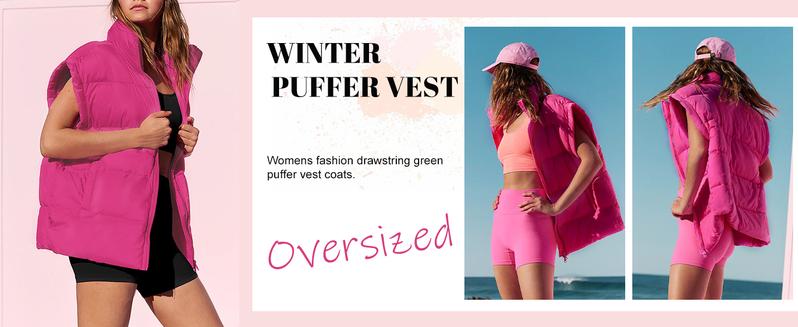 Women's Winter Oversized Puffer Vest Lightweight Stand Collar Flysleeve Insulated Padded Puffy Jackets Coat with Pockets Outerwear Casual Zipper Tops Black Fitted Minimalist FallFreshness - Seldom Seen Styles