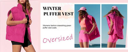 Women's Winter Oversized Puffer Vest Lightweight Stand Collar Flysleeve Insulated Padded Puffy Jackets Coat with Pockets Outerwear Casual Zipper Tops Black Fitted Minimalist FallFreshness - Seldom Seen Styles