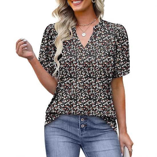 Womens Tops Summer Short Sleeve V Neck Blouses Business Casual Loose Fit Tshirts Trendy Fashion Outfits - Seldom Seen Styles