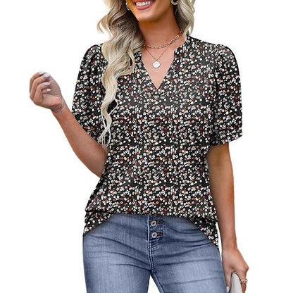 Womens Tops Summer Short Sleeve V Neck Blouses Business Casual Loose Fit Tshirts Trendy Fashion Outfits - Seldom Seen Styles