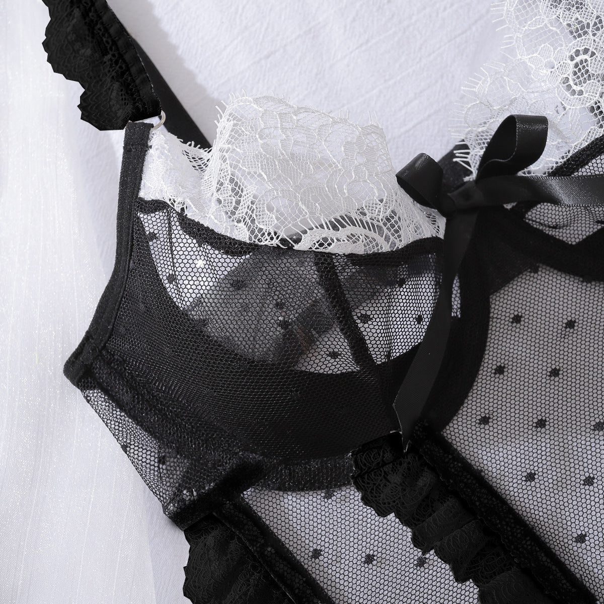 Sexy Color-Block Mesh See-Through Lingerie Hollow Out Backless No-Remove Temptation Erotic Bodysuit with Underwire - Seldom Seen Styles