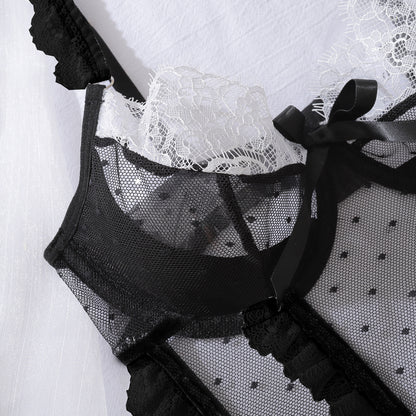 Sexy Color-Block Mesh See-Through Lingerie Hollow Out Backless No-Remove Temptation Erotic Bodysuit with Underwire - Seldom Seen Styles