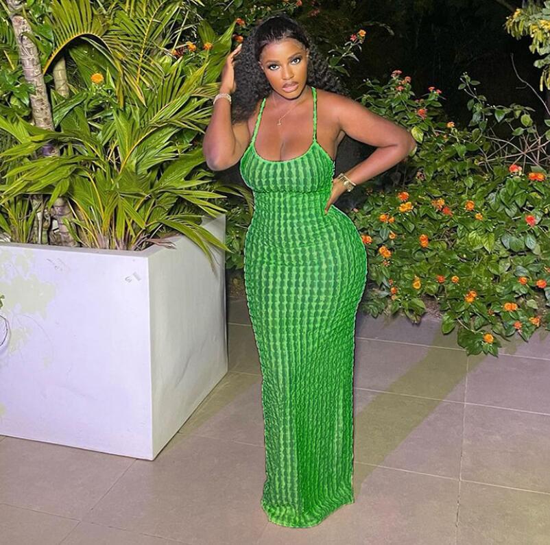 Women's Solid Backless Frill Trim Cami Dress, Fashion Casual Tie Back Sleeveless Bodycon Maxi Spaghetti Strap Dress for Party Club Dating Wear, Ladies Summer Clothes, Dresses for Women, Summer Dresses, Womenswear, Vacation Dresses, Cocktail Party Dresses - Seldom Seen Styles