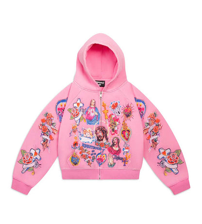 Righteous Risen King Zip Up Hoodie Pink
