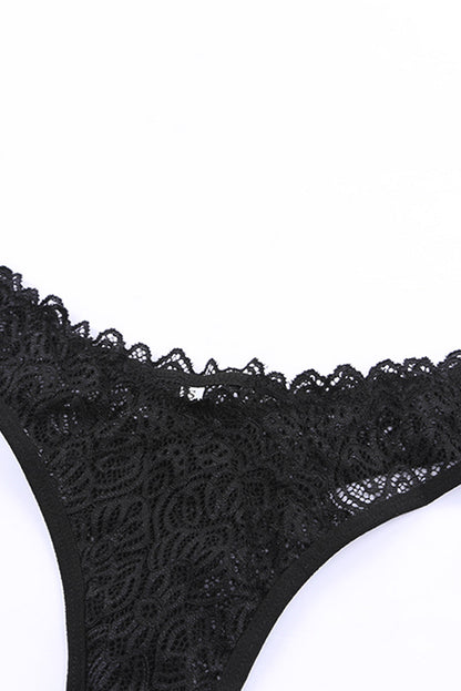 Black 3Pcs Open Cup Lace Strappy Lingerie Set - Seldom Seen Styles