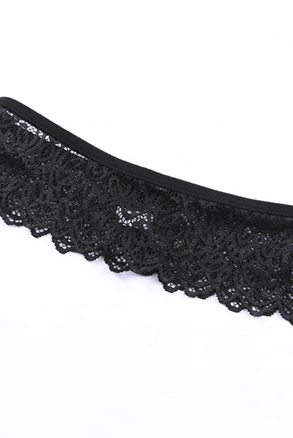 Black 3Pcs Open Cup Lace Strappy Lingerie Set - Seldom Seen Styles