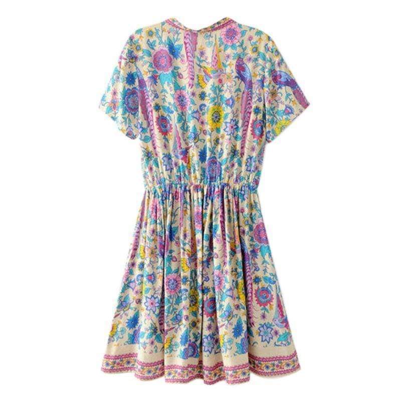Boho Vintage Floral Print Mini Dress - Seldom Seen Styles