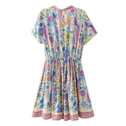 Boho Vintage Floral Print Mini Dress - Seldom Seen Styles