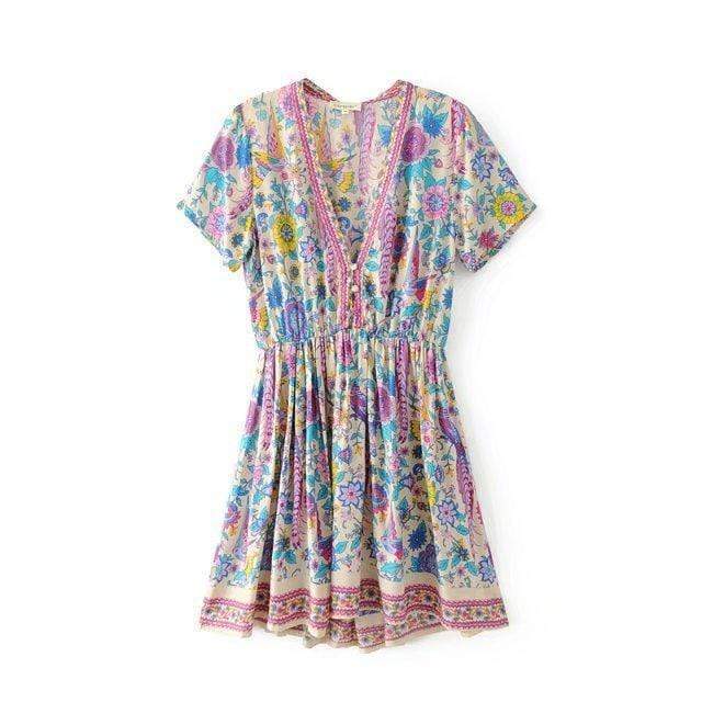 Boho Vintage Floral Print Mini Dress - Seldom Seen Styles
