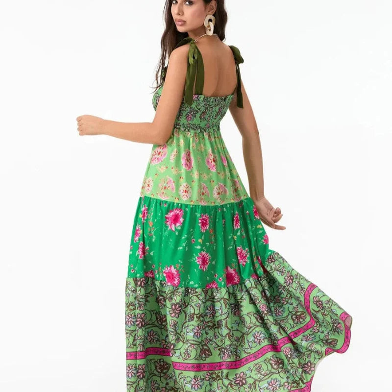 Vintage Floral Ribbon Tie Maxi Dress - Seldom Seen Styles