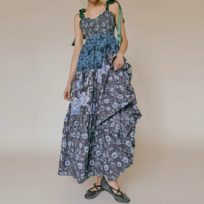 Vintage Floral Ribbon Tie Maxi Dress - Seldom Seen Styles