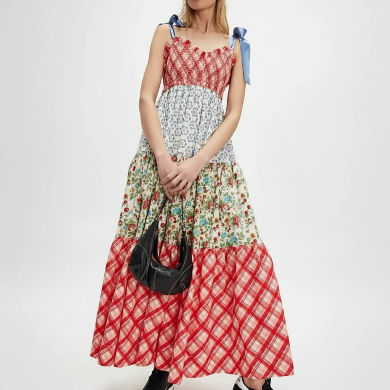 Vintage Floral Ribbon Tie Maxi Dress - Seldom Seen Styles